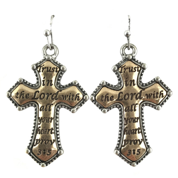 Trust in the Lord with all your heart Proverbs 3:5 Cross Earrings