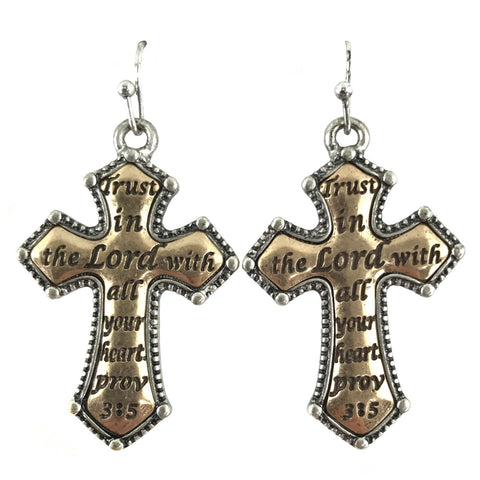 Trust in the Lord with all your heart Proverbs 3:5 Cross Earrings