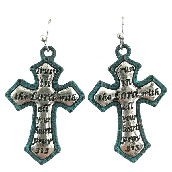 Trust in the Lord with all your heart Proverbs 3:5 Cross Earrings