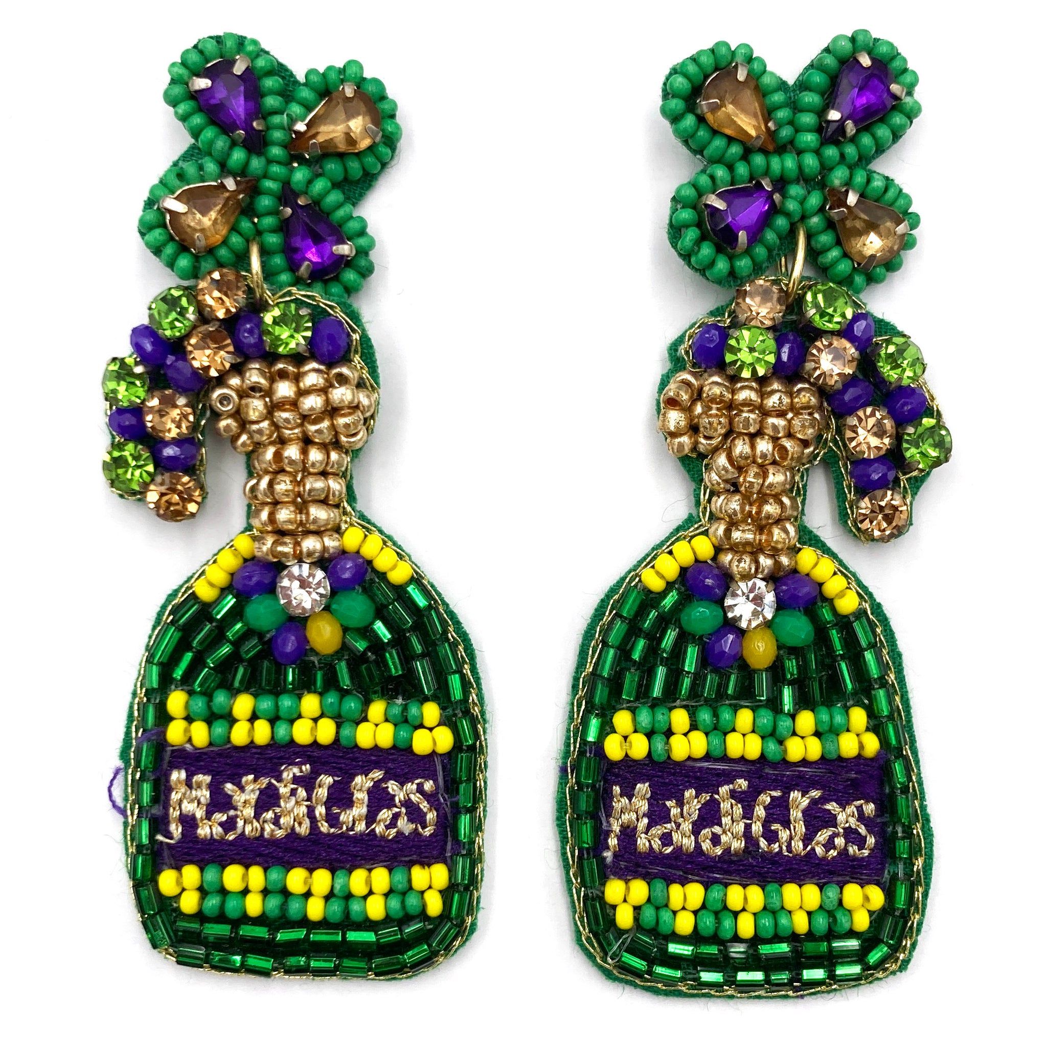 St.Patrick's Mardi Gras Fat Tuesday Beer Seed Bead Post Dangle Earrings