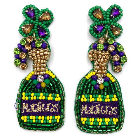 St.Patrick's Mardi Gras Fat Tuesday Beer Seed Bead Post Dangle Earrings