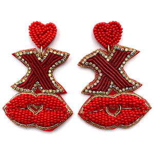 Heart XOXO Kisses Seed Bead Post Dangle Earrings