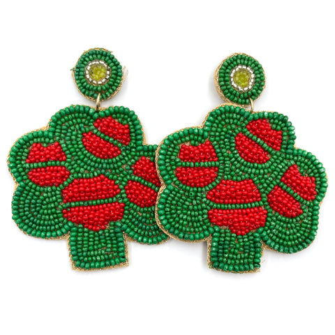 Shamrock Leaf Kisses Seed Bead Post Dangle Earrings