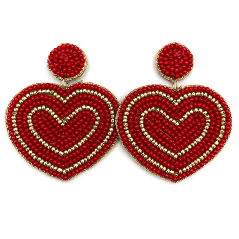 Valentine Hearts Seed Bead Post Dangle Earrings