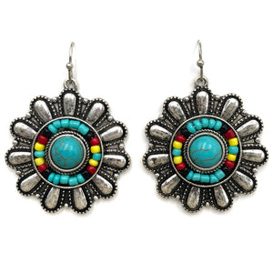 Flower Concho Seed Bead Southwestern Bohemian Earrings