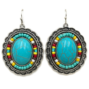 Turquoise Concho Seed Bead Southwestern Bohemian Earrings