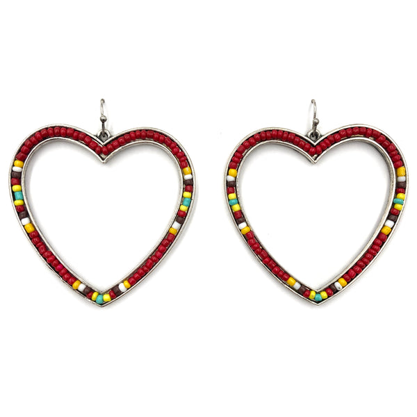 Large Heart Outline Seed Bead Earrings