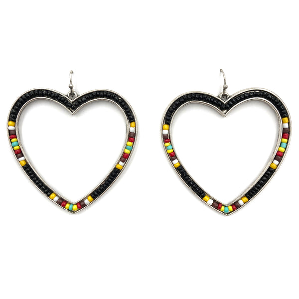 Large Heart Outline Seed Bead Earrings