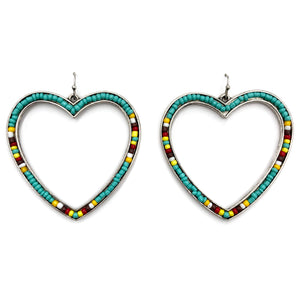 Large Heart Outline Seed Bead Earrings