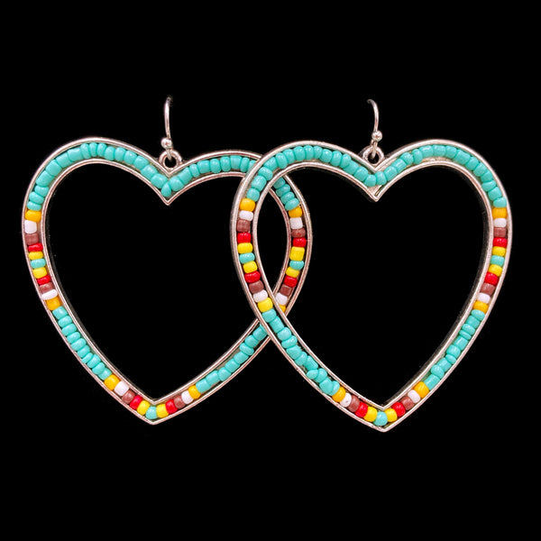 Large Heart Outline Seed Bead Earrings