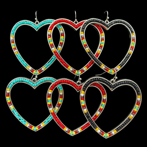 Large Heart Outline Seed Bead Earrings