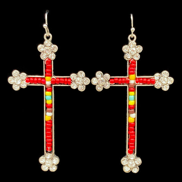 Cross Flower Seed Bead Southwestern Bohemian Earrings