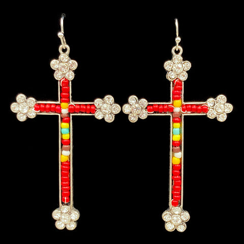 Cross Flower Seed Bead Southwestern Bohemian Earrings