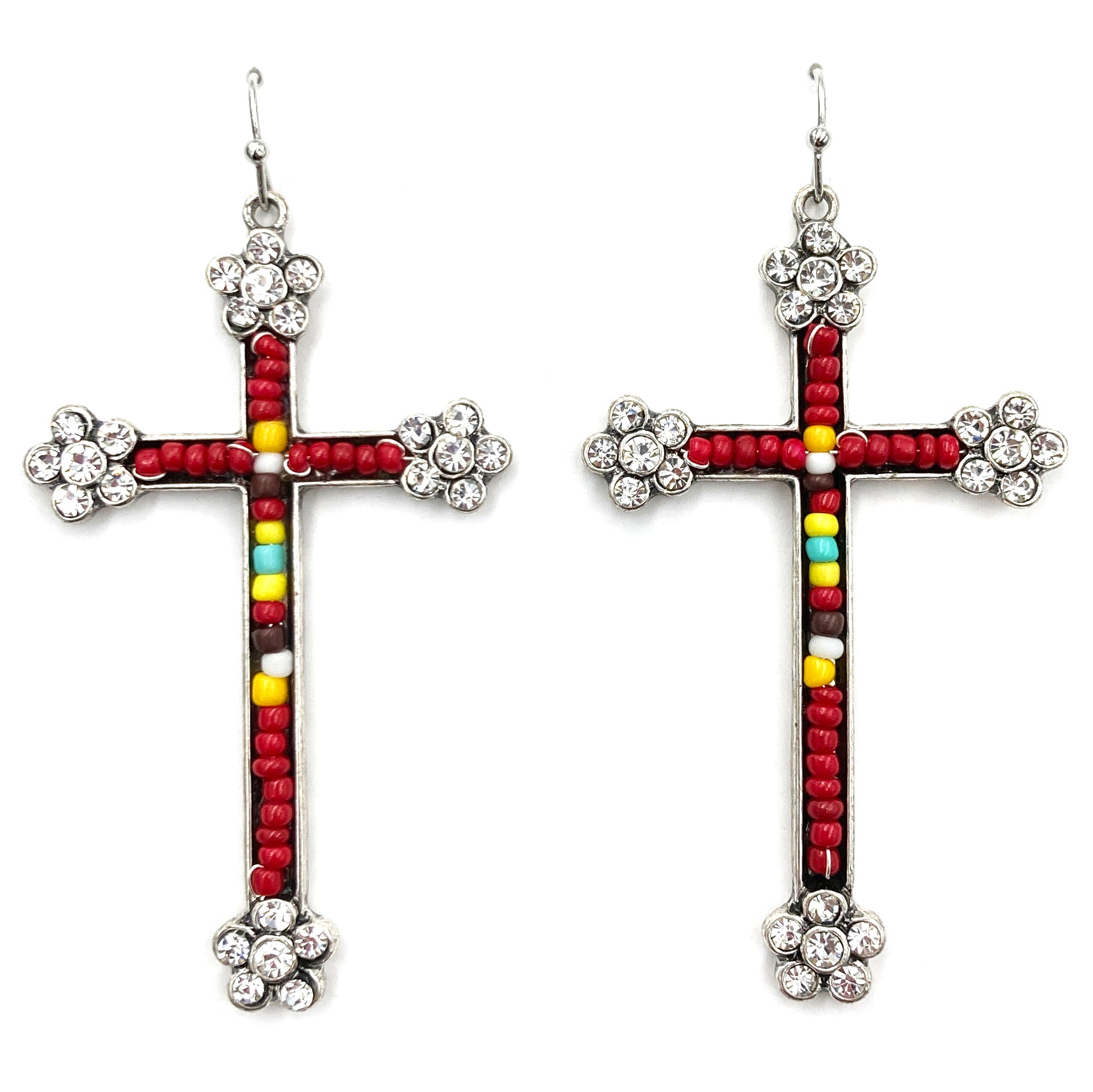 Cross Flower Seed Bead Southwestern Bohemian Earrings