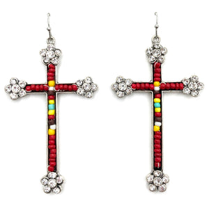 Cross Flower Seed Bead Southwestern Bohemian Earrings