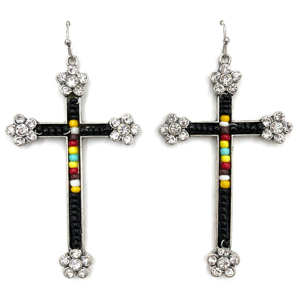 Cross Flower Seed Bead Southwestern Bohemian Earrings