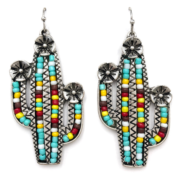 Cactus Flower Seed Bead Southwestern Bohemian Earrings