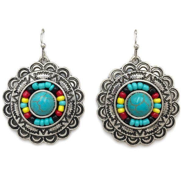 Concho Seed Bead Southwestern Bohemian Earrings