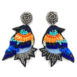 Colorful Bird Sequin Seed Bead Fabric Earrings