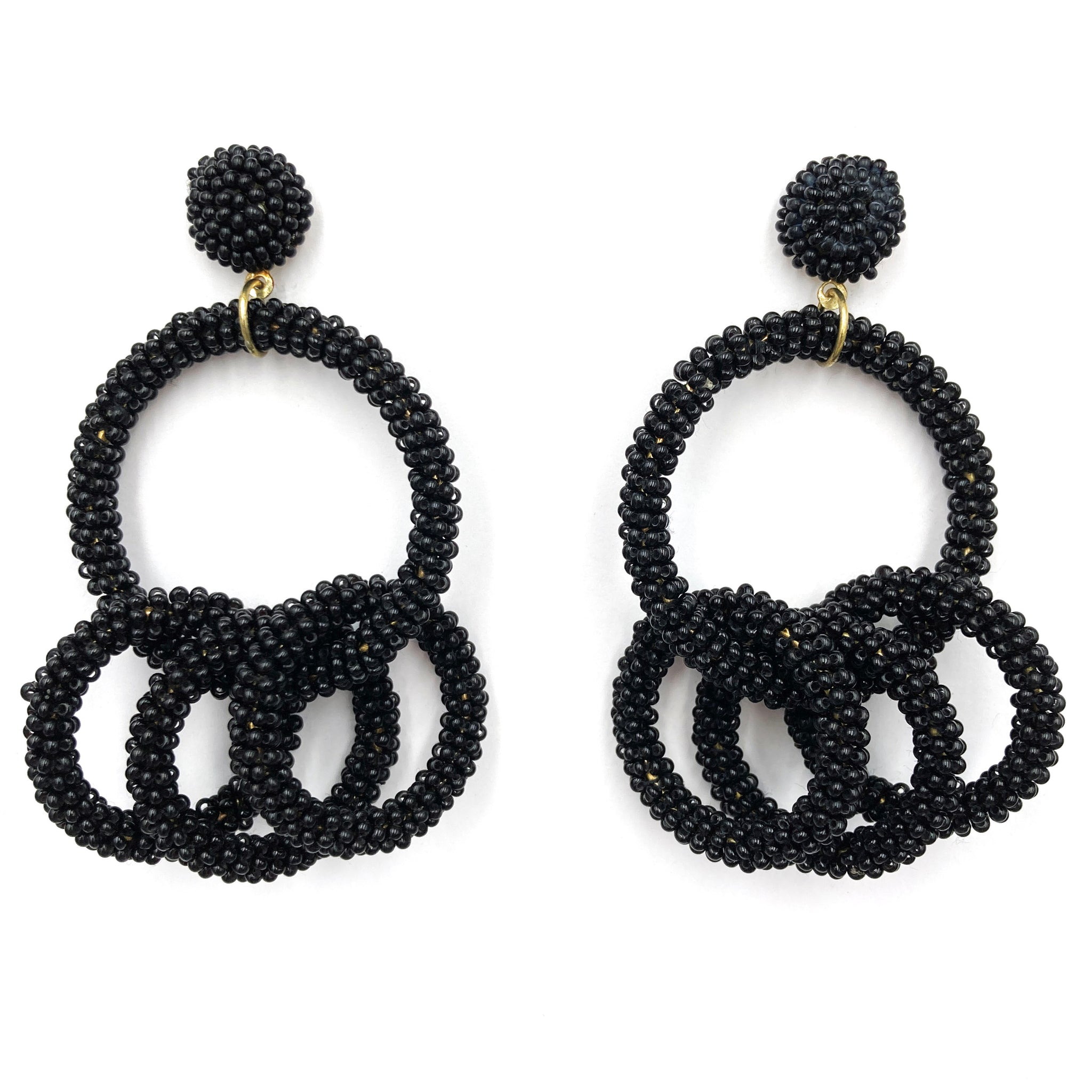 Black Seed Bead Hoop Large Dangle Earring