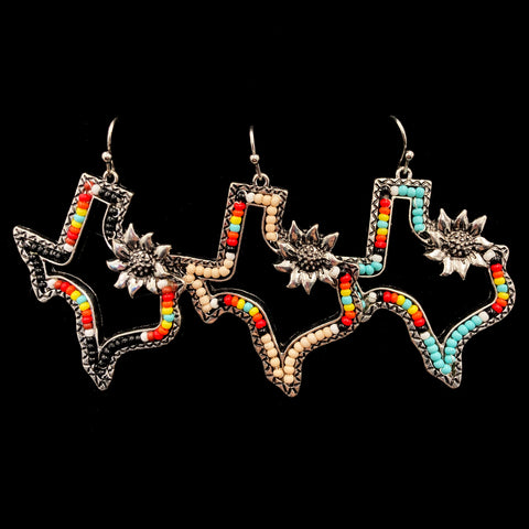 Texas Seed Bead Flower Southwestern Bohemian Earrings