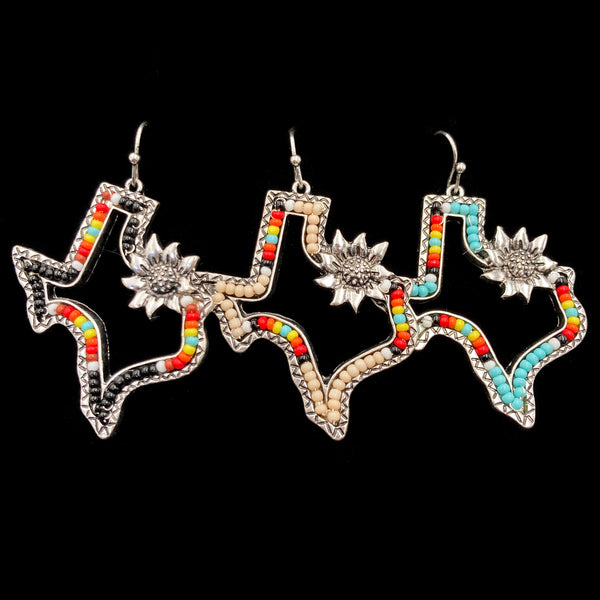 Texas Seed Bead Flower Southwestern Bohemian Earrings