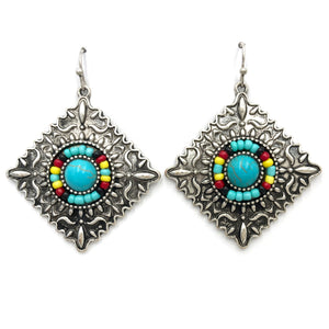 Square Concho Seed Bead Southwestern Bohemian Earrings