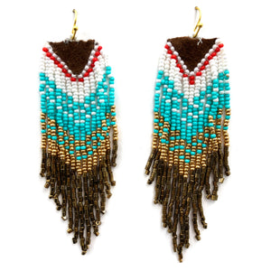 Fringe Long Banner Southwestern Seed Bead Dangle Earrings