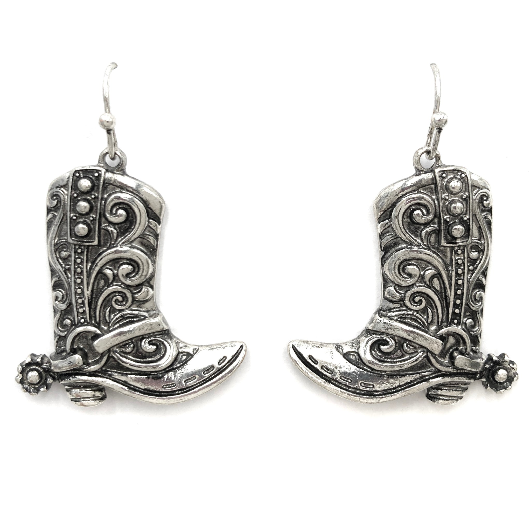 Western Cowboy Boots Silver Earrings