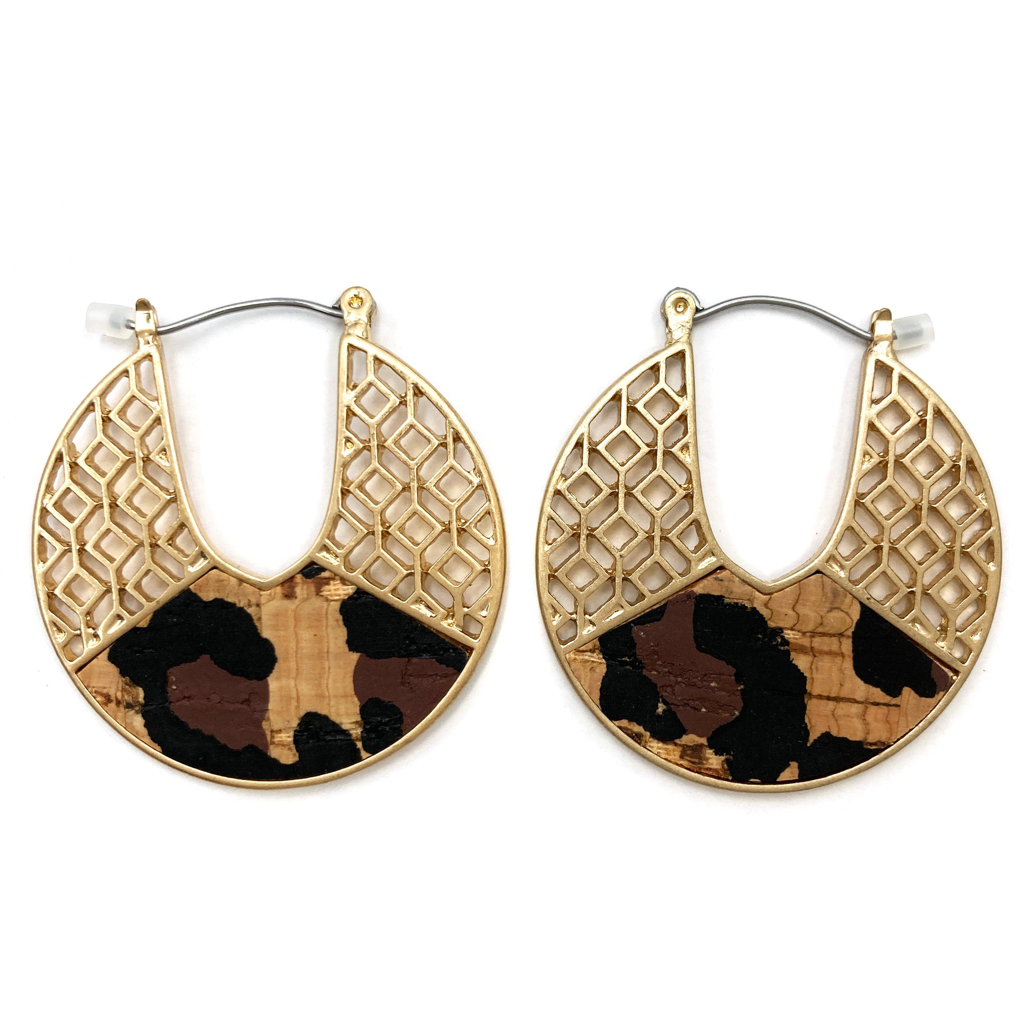 Cork Geometric Circle Spotted Fashion Huggie Earrings