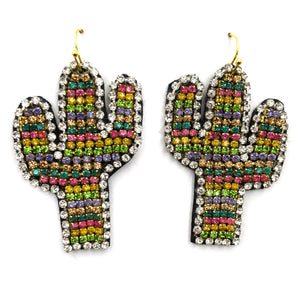 Cactus Rhinestone Filled Rainbow Multicolor Fabric Earrings