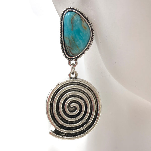 Circle Swirl Turquoise Stone Dangle Earrings