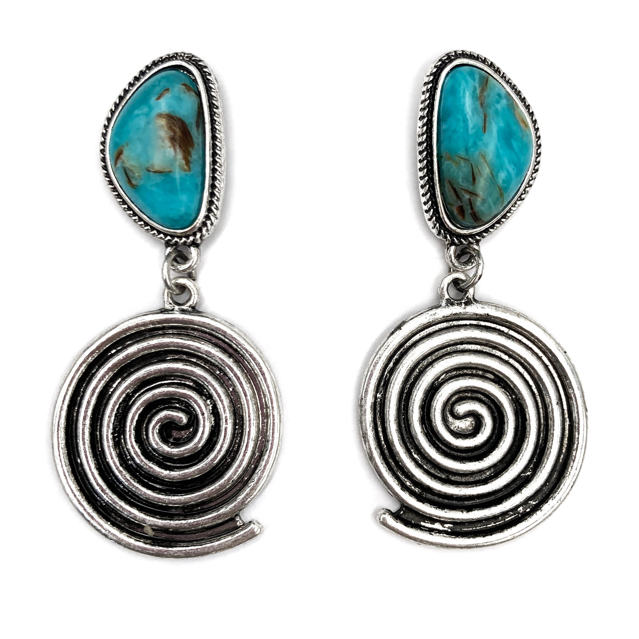 Circle Swirl Turquoise Stone Dangle Earrings