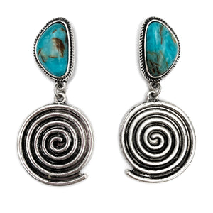 Circle Swirl Turquoise Stone Dangle Earrings