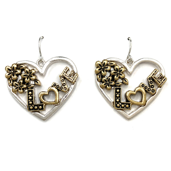 Love Flowers On Heart Dangle Earring