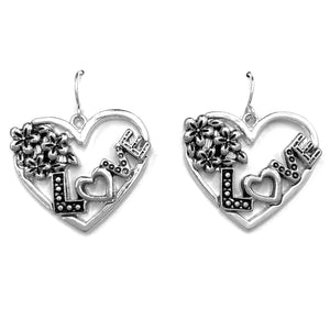 Love Flowers On Heart Dangle Earring