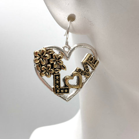 Love Flowers On Heart Dangle Earring