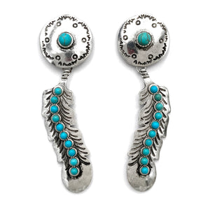 Concho Feather Turquoise Native Dangle Earring