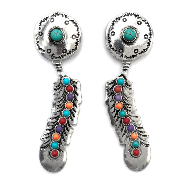 Concho Feather Turquoise Native Dangle Earring