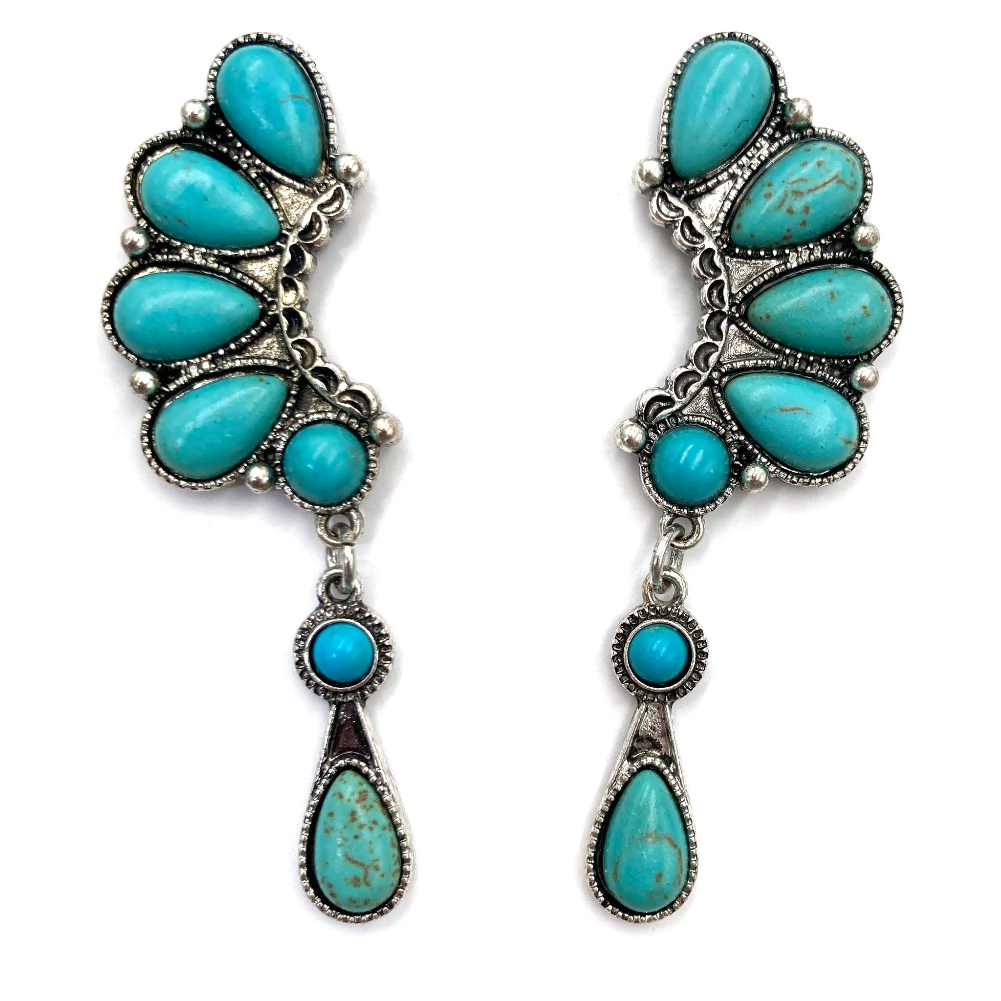 Turquoise Teardrop Stone Western Ear Climber Earrings