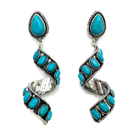 Ribbon Twirl Turquoise Teardrop Stone Western Dangle Earrings