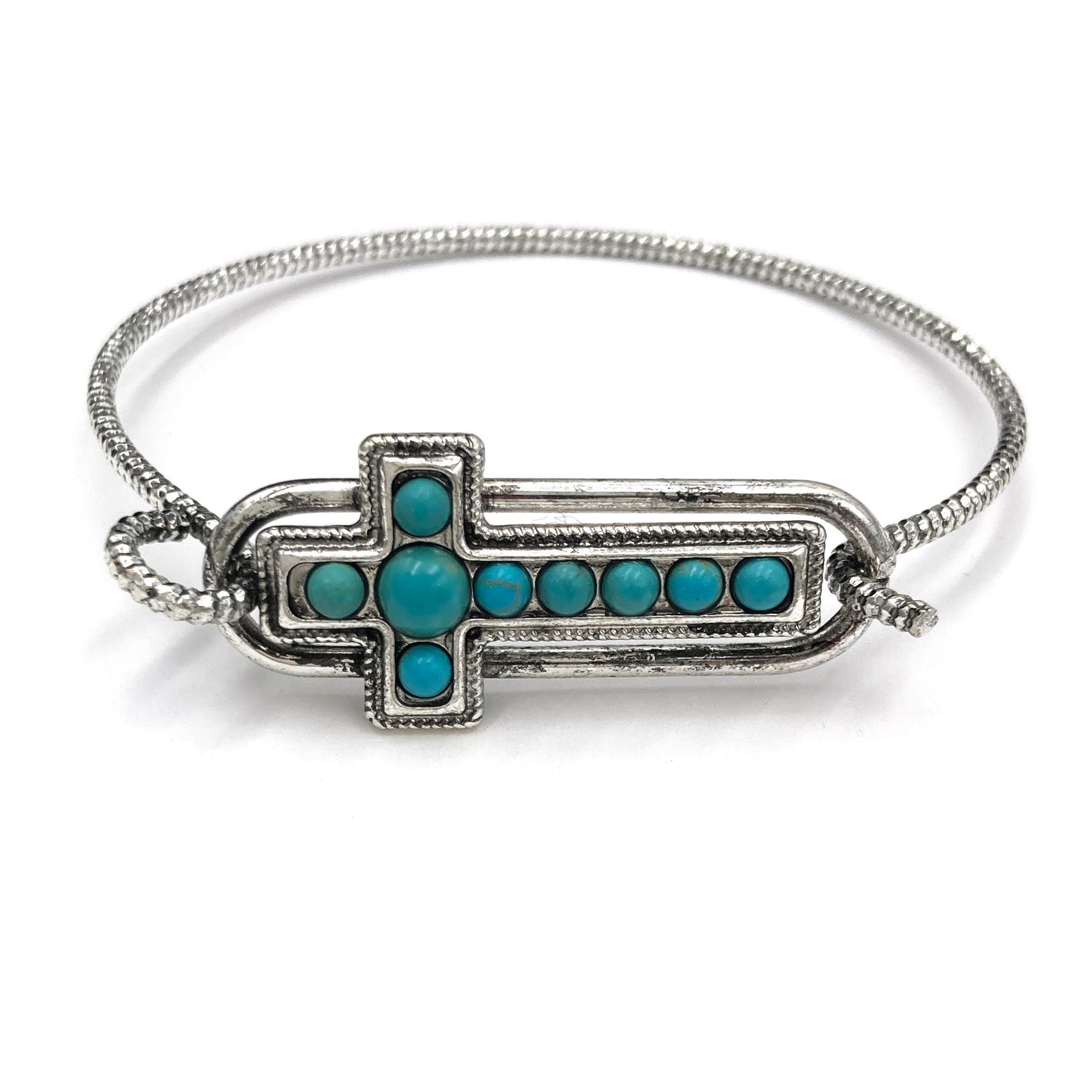 Turquoise Cross Beaded Bangle Bracelet