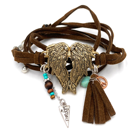 Angel Wing Freedom Suede Wrap Bracelet