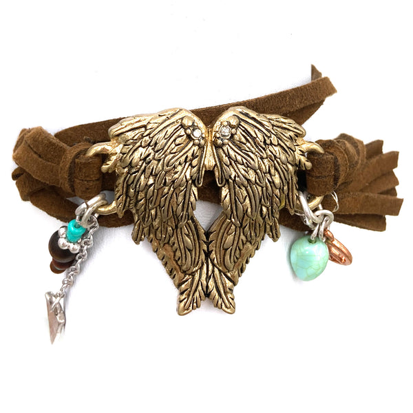 Angel Wing Freedom Suede Wrap Bracelet