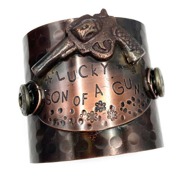 Lucky Son Of A Gun Wide Metal Cuff Bracelet