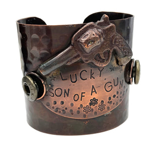 Lucky Son Of A Gun Wide Metal Cuff Bracelet