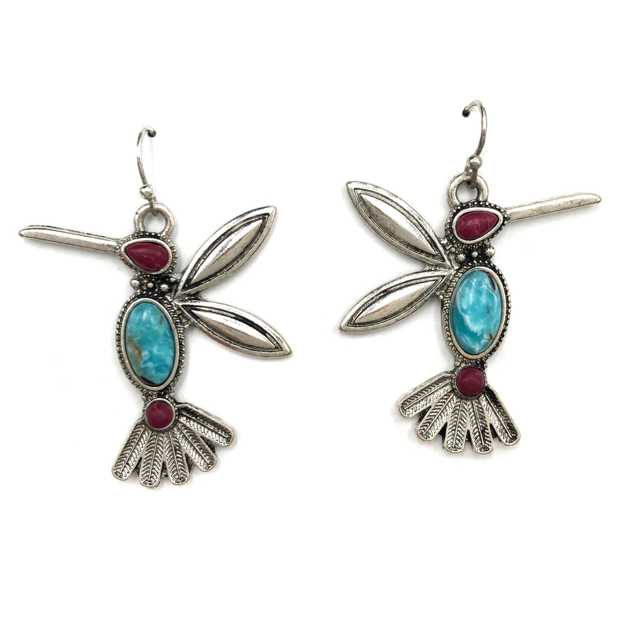 Hummingbird Turquoise Red Hook Earrings