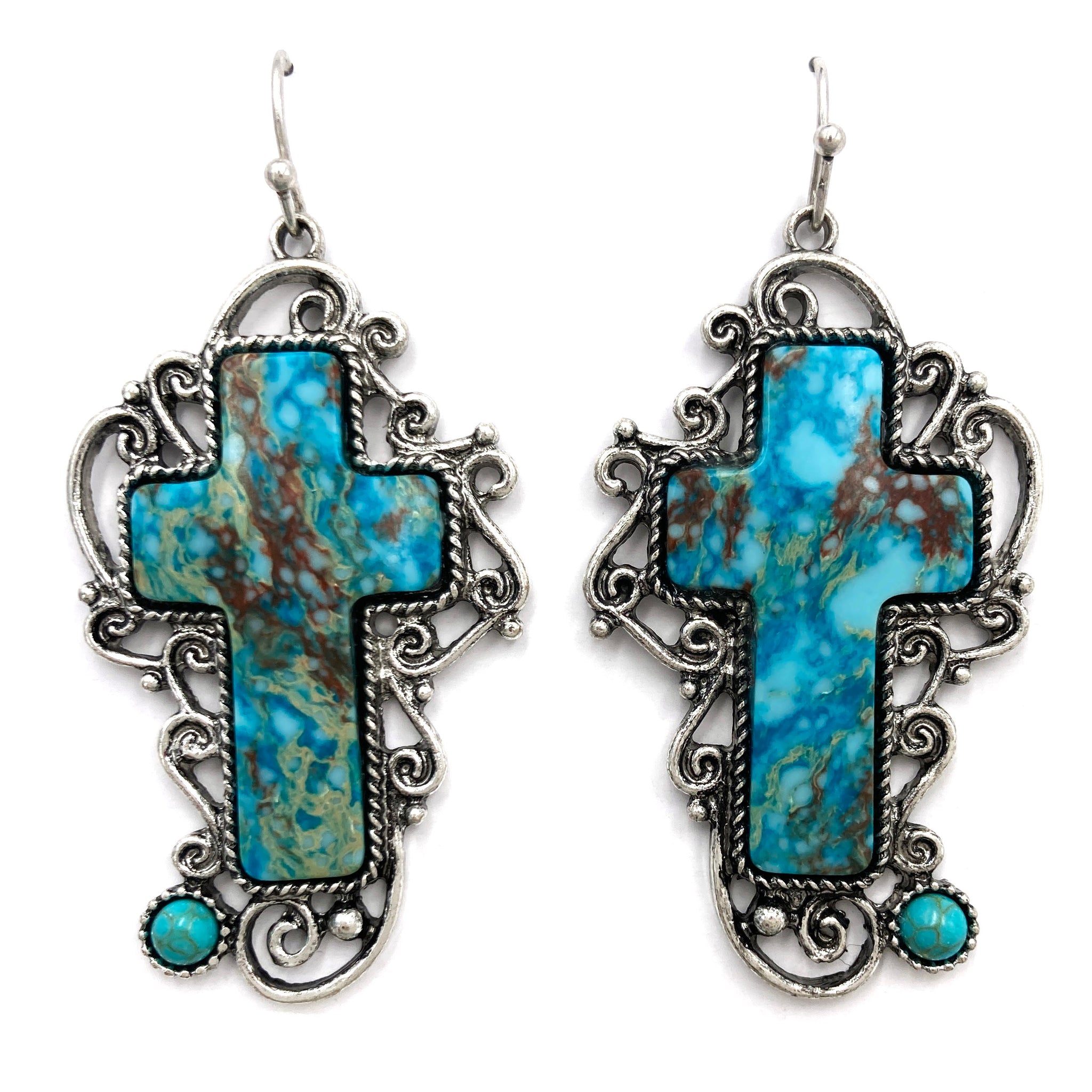 Turquoise Cross Scrollwork Earrings