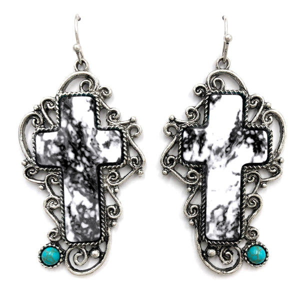 Turquoise Cross Scrollwork Earrings