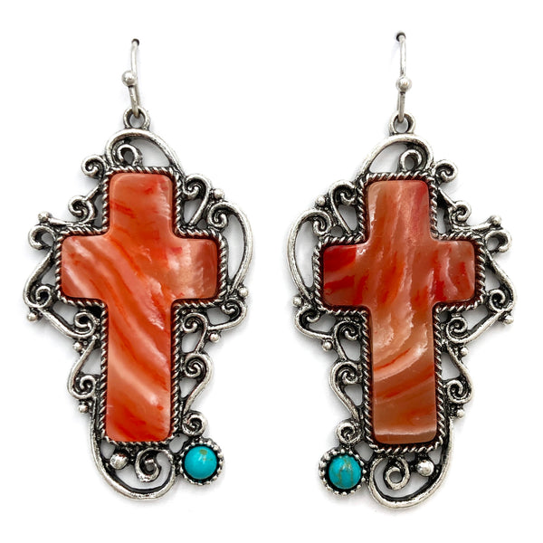 Turquoise Cross Scrollwork Earrings